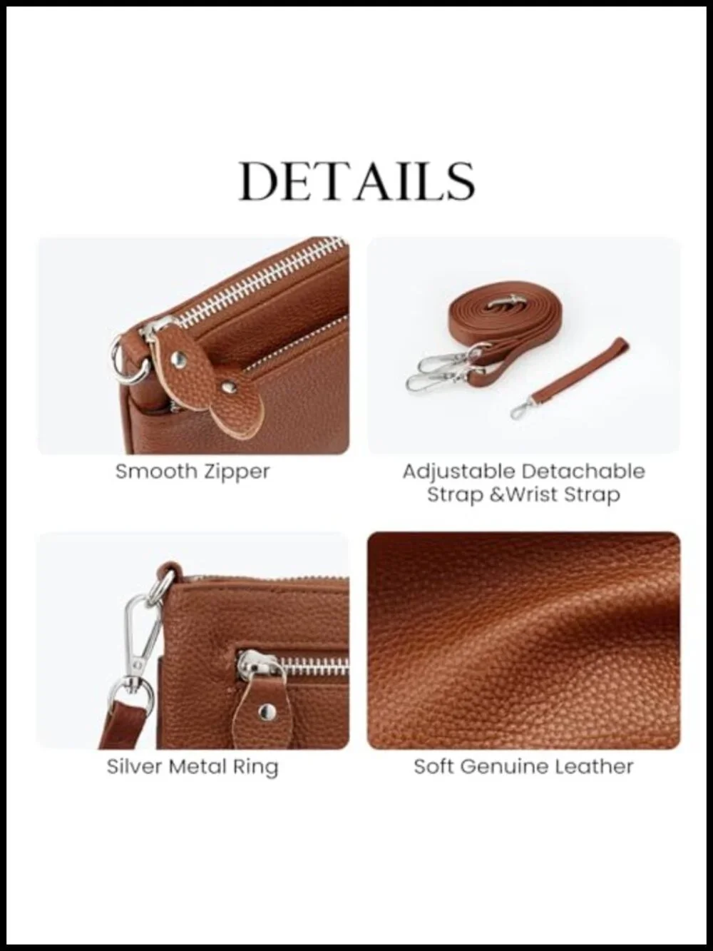 Genuine Leather RFID Blocking Crossbody Wristlet Clutch Purse